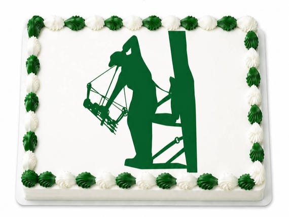 Green Bowhunter Edible Cake Topper, Tree Stand Archery Birthday Frosting Sheet Image ~ D3949