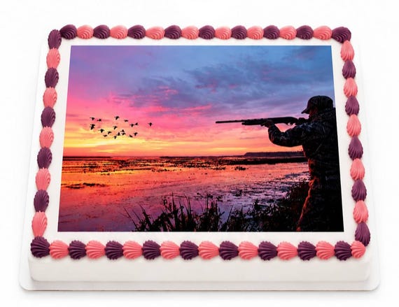 Duck Hunting Sunset Edible Cake Topper, Waterfowl Hunter Frosting Sheet Image, Outdoor Birthday ~ D7998