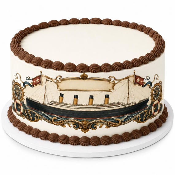 RMS Titanic Nautical Border Edible Cake Side Strips, Vintage Ship Wheel Frosting Sheet Wrap Borders, Ocean Liner ~ D30103