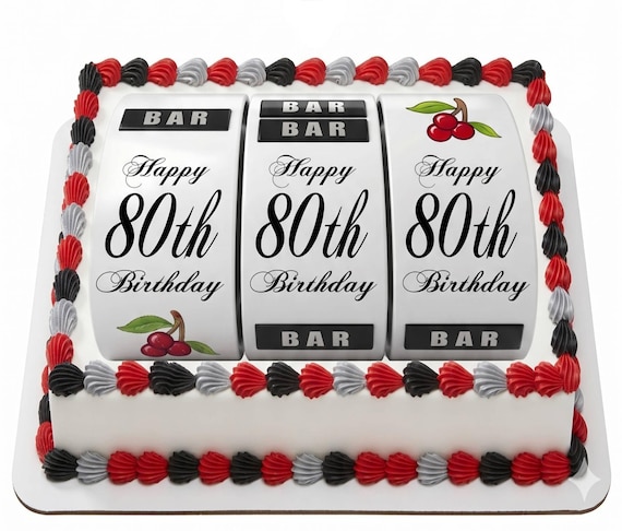 80th Birthday Edible Cake Topper, Slot Machine Casino Frosting Sheet Image, Las Vegas Birthday ~ D21874
