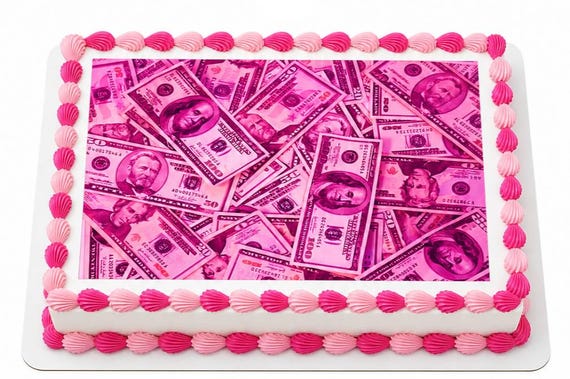Pink Money Cash Bills Edible Cake Topper, Dollar Hundred Stack Frosting Sheet Image, Girly Boss Babe Party ~ D24668