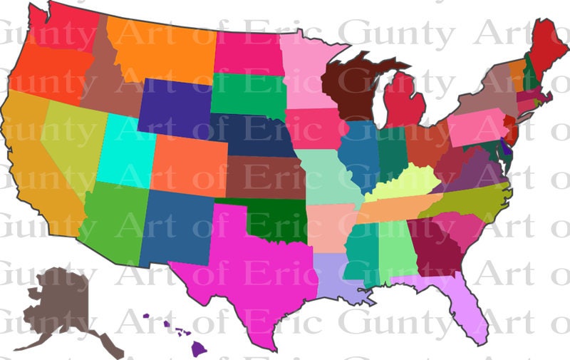 US Map Multi-colored Birthday ~ Edible 2D Fondant Birthday Cake/Cupcake ...