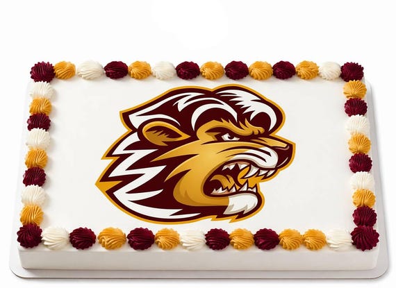 Lion Mascot Edible Cake Topper, School Spirit Frosting Sheet Image, Maroon Gold Lions Sports ~ D942