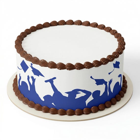 Blue Graduation Cap Toss Silhouette Edible Cake Side Strip, Commencement Frosting Sheet Image, Grad Party Decor ~ D24415