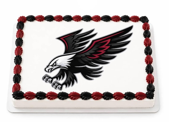 Eagle Hawk Mascot Edible Cake Topper, School Spirit Frosting Sheet Image, Red Black Eagles Sports ~ D932