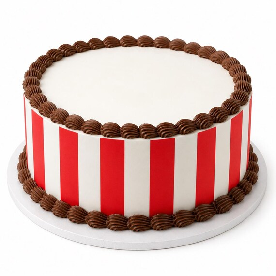 Red White Stripe Edible Cake Side Strip, Carnival Frosting Sheet Decoration ~ D25041