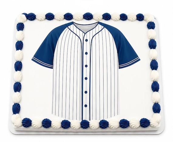 Blue White Baseball Jersey Edible Cake Topper, Pinstripe Uniform Sports Frosting Sheet Image, Team Game Day Party ~ D1320