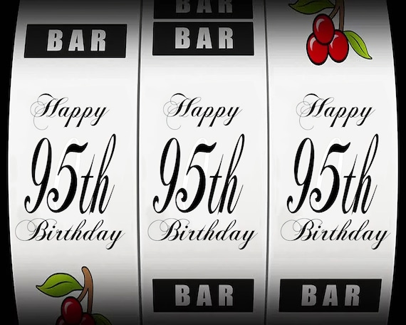 Happy 95th Birthday Casino Slot Machine ~ Edible 2D Fondant Birthday Cake/Cupcake Topper ~ D24465