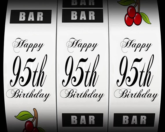 Happy 95th Birthday Casino Slot Machine ~ Edible 2D Fondant Birthday Cake/Cupcake Topper ~ D24465