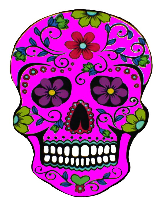 Pink Sugar Skull Halloween Birthday ~ Edible 2D Fondant Birthday Cake/Cupcake Topper ~ D22657