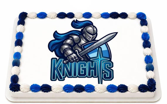 Knights Mascot Edible Cake Topper, School Spirit Frosting Sheet Image, Blue Silver Knights Logo ~ D937
