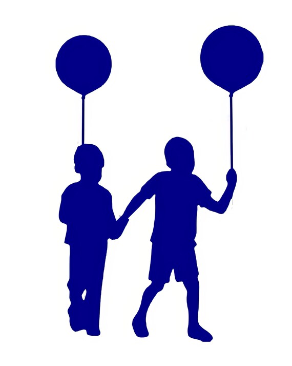 Blue Kids Playing Silhouette Birthday ~ Edible 2D Fondant Birthday Cake/Cupcake Topper ~ D24623