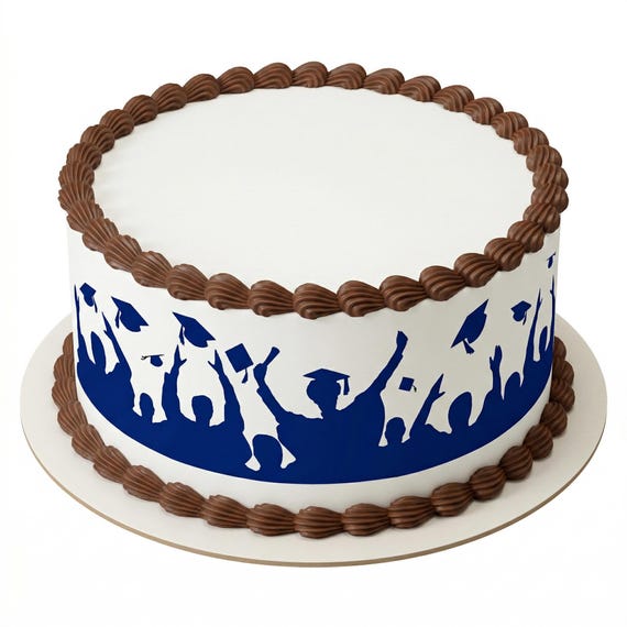 Navy Blue Graduation Cap Toss Silhouette Edible Cake Side Strip, Commencement Frosting Sheet Image, Grad Party Decor ~ D24414