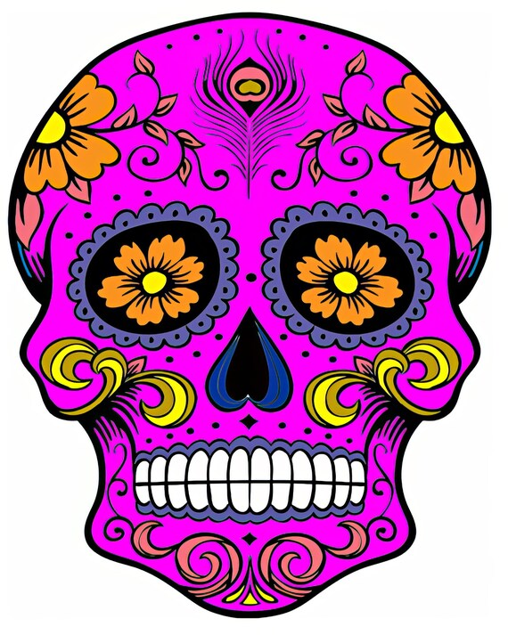 Pink Sugar Skull Halloween Birthday ~ Edible 2D Fondant Birthday Cake/Cupcake Topper ~ D22644
