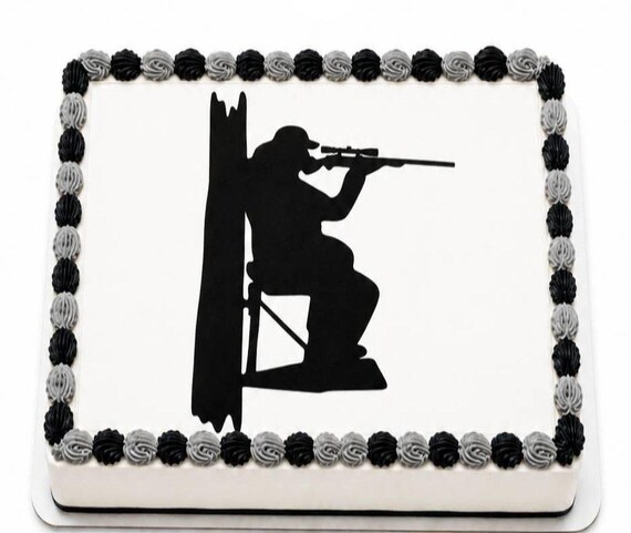 Black Rifle Hunter Edible Cake Topper, Tree Stand Hunting Birthday Frosting Sheet Image ~ D3956