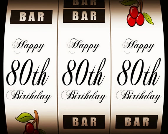 80th Birthday Casino Slot Machine ~ Edible 2D Fondant Birthday Cake/Cupcake Topper ~ D21874