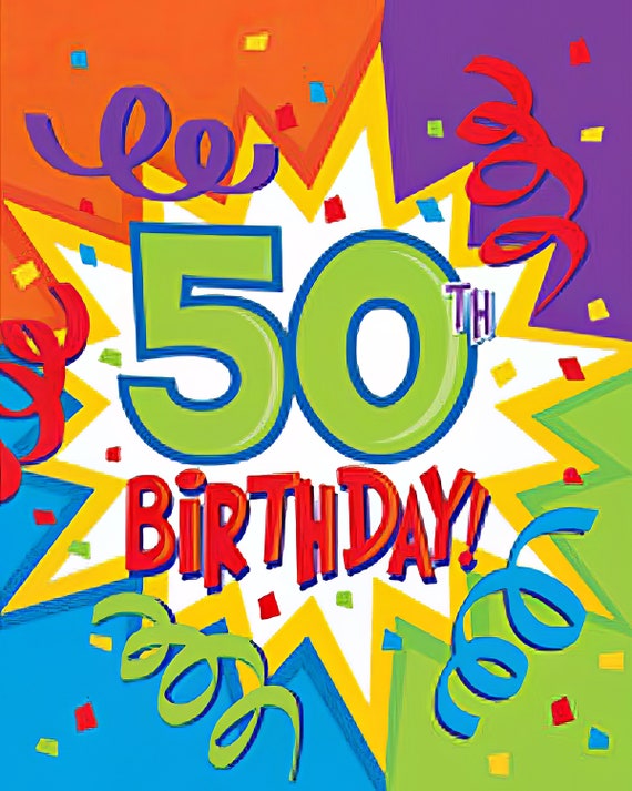 Happy 50th Birthday ~ Edible 2D Fondant Birthday Cake/Cupcake Topper ~ D5990
