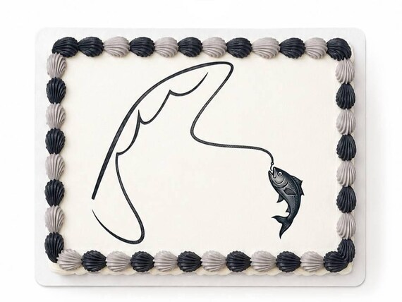 Fishing Hook Edible Cake Topper, Fish Birthday Frosting Sheet Image ~ D4015