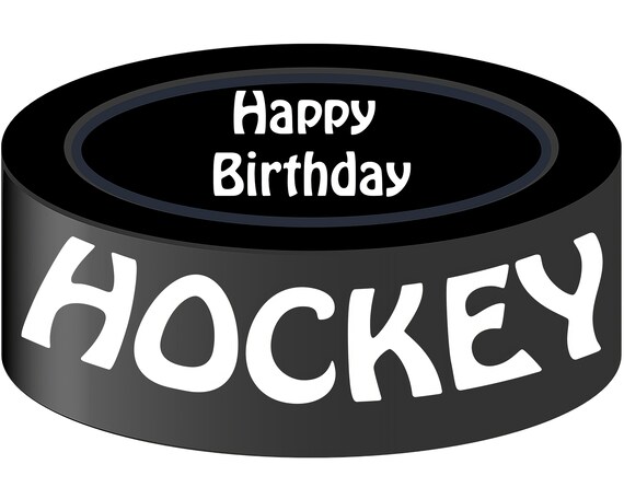 Hockey Puck Happy Birthday ~ Edible 2D Fondant Birthday Cake/Cupcake Topper ~ D21967