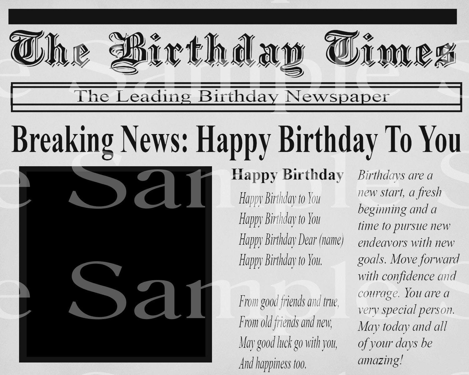 Newspaper Happy Birthday - Edible 2D Fondant Cake & Cupcake Topper For