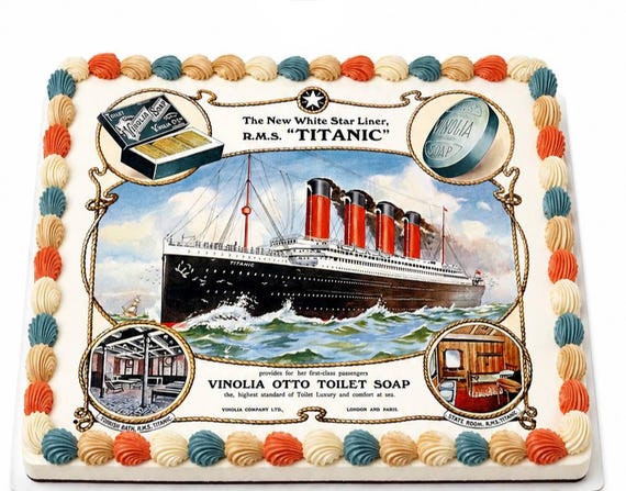 RMS Titanic Vintage Poster Edible Cake Topper, White Star Liner Ship Frosting Sheet Image, Ocean Cruise History ~ D21938