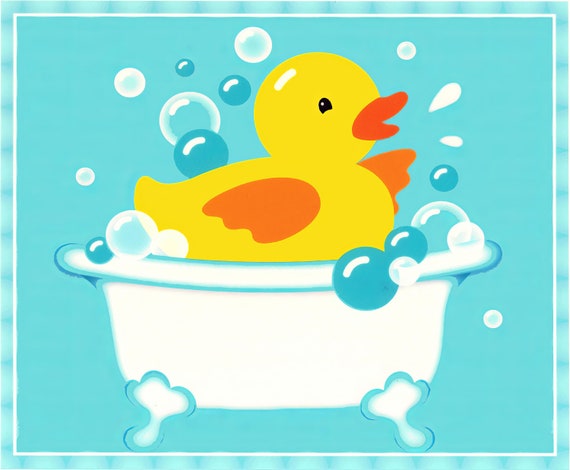Rubber Duckie Bath-time Birthday ~ Edible 2D Fondant Birthday Cake/Cupcake Topper ~ D2043