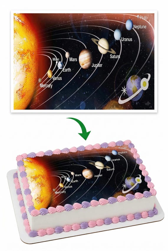 Solar System Planets Edible Cake Topper, Space Birthday Party Frosting Sheet Image, Outer Space Cake Decoration ~ D9496