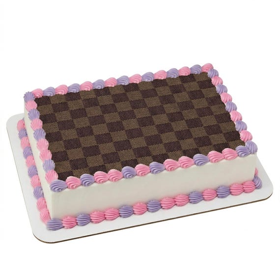 Brown Checkered Damier Edible Cake Topper, Designer Inspired Luxury Frosting Sheet Decoration ~ D20467
