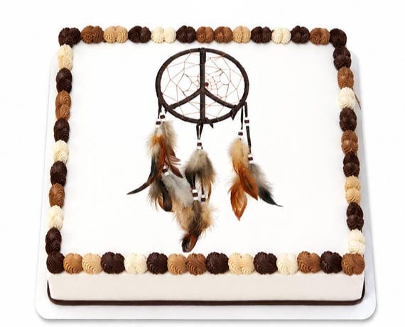 Dreamcatcher Peace Sign Edible Cake Topper, Boho Birthday Frosting Sheet Image ~ D6557