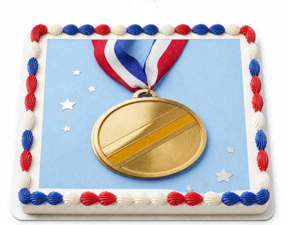 Gold Medal Winner Ribbon Edible Cake Topper, Champion Sports Award Frosting Sheet Image, Victory ~ D3070