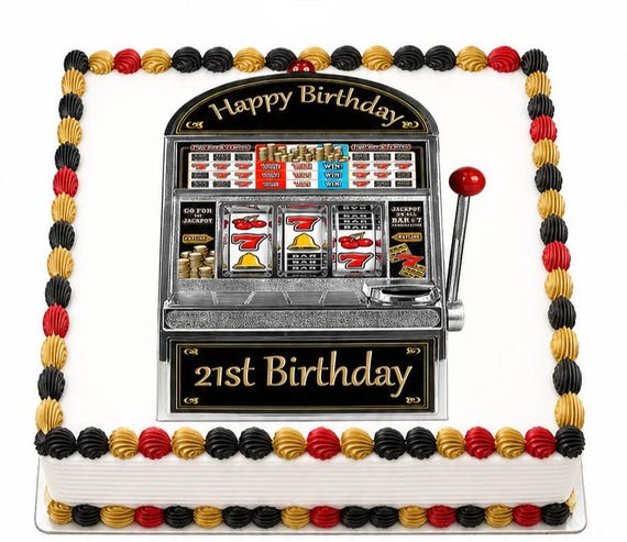 Slot Machine 21st Birthday Edible Cake Topper, Casino Jackpot Vegas Frosting Sheet Image, Lucky ~ D22763