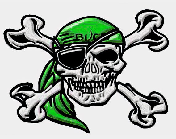 Green Pirate Skull Mascot Birthday ~ Edible 2D Fondant Birthday Cake/Cupcake Topper ~ D22482