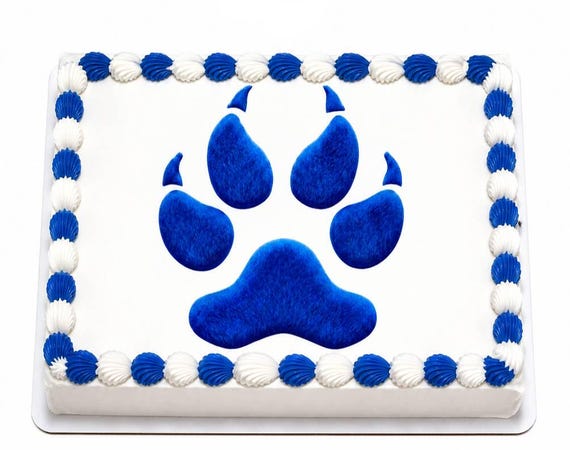 Blue Furry Paw Print Edible Cake Topper, Claw Mascot Team Frosting Sheet Image, Wildcat Husky ~ D22451