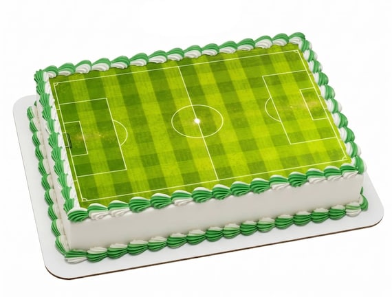Soccer Field Background Edible Cake Topper, Green Sports Frosting Sheet Decoration ~ D30075