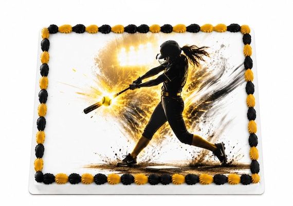 Softball Batter Edible Cake Topper, Fastpitch Sports Frosting Sheet Image ~ D30152