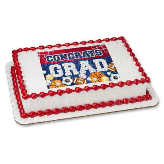 Congrats Grad Sports Graduation ~ Edible 2D Fondant Birthday Cake/Cupcake Topper ~ D22037