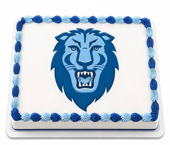 Blue Lion Head Mascot Edible Cake Topper, School Team Pride Frosting Sheet Image, Roaring Mane ~ D20618