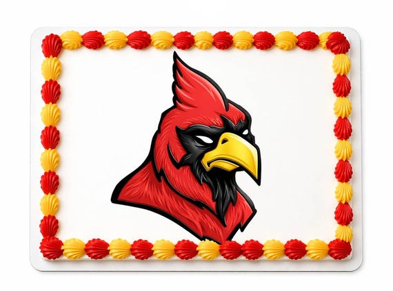Cardinal Mascot Edible Cake Topper, School Spirit Frosting Sheet Image, Red Gold Cardinals Head ~ D923