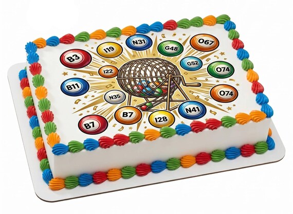 Bingo Cage Edible Cake Topper, Colorful Bingo Game Frosting Sheet Decoration ~ D30072