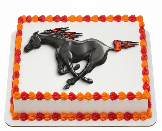 Chrome Stallion Fire Mane Edible Cake Topper, Horse Flames Birthday Frosting Sheet Image, Mustang ~ D30088