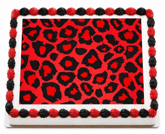 Red Black Leopard Print Edible Cake Topper, Bold Cheetah Spot Animal Frosting Sheet Image, Fierce Glam Party ~ D24405