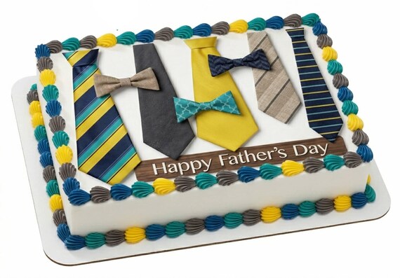 Happy Father’s Day Ties Bow Ties Edible Cake Topper, Dad Celebration Frosting Sheet Decoration ~ D203