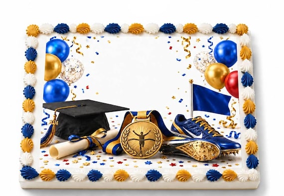 Track Graduation Medal Shoes Edible Cake Topper, Runner Senior Frosting Sheet Image ~ D30191