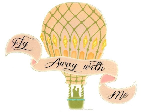 Fly Away With Me Engagement Hot Air Balloon ~ Edible 2D Fondant Birthday Cake/Cupcake Topper ~ D20516