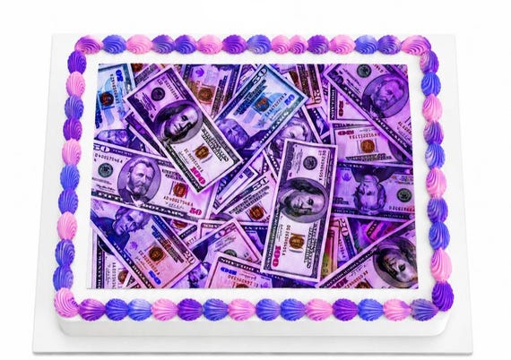 Purple Money Cash Edible Cake Topper, Birthday Frosting Sheet Image, Dollar Bills ~ D24720