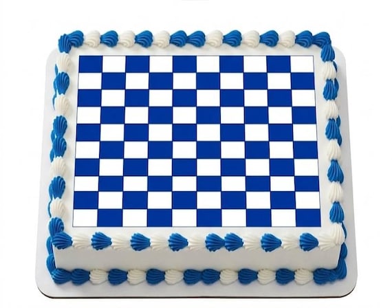 Blue Checkerboard Edible Cake Topper, Checkered Pattern Frosting Sheet Image ~ D22743