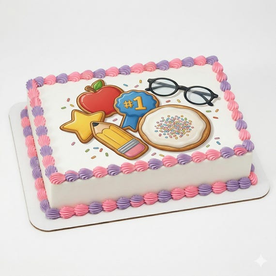 Teacher Cookie Edible Cake Topper, School Appreciation Frosting Sheet D30045