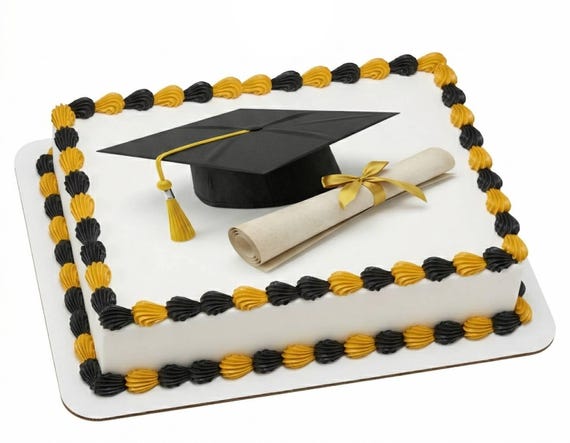 Graduation Cap Diploma Gold Tassel Edible Cake Topper, Commencement Frosting Sheet Image, Grad Party Decor ~ D22885