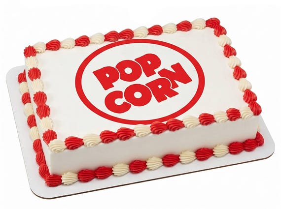 Popcorn Edible Cake Topper, Movie Night Frosting Sheet Image, Cinema Party Birthday ~ D22982
