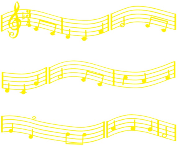 Yellow Music Band Notes - Birthday Background - Side Strips ~ Edible 2D Fondant Birthday Cake Side Toppers ~ D22679